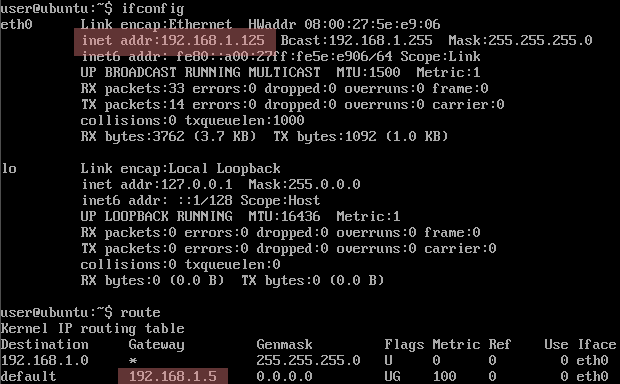 ifconfig and route